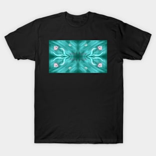 flower and hummingbird on aquamarine pattern T-Shirt